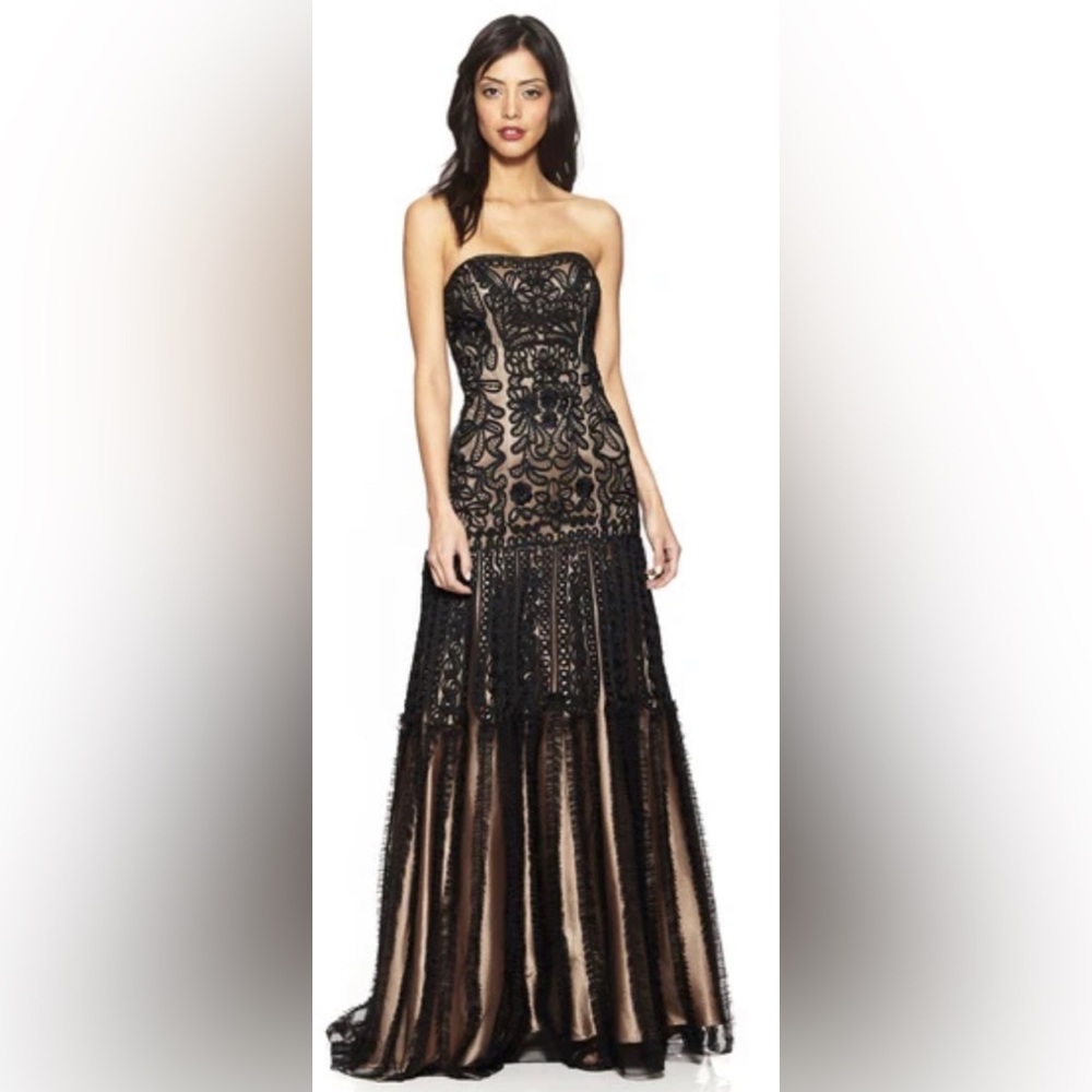 Sue Wong Nocturne Black Strapless Long Sequin Beaded Dress Sz 12